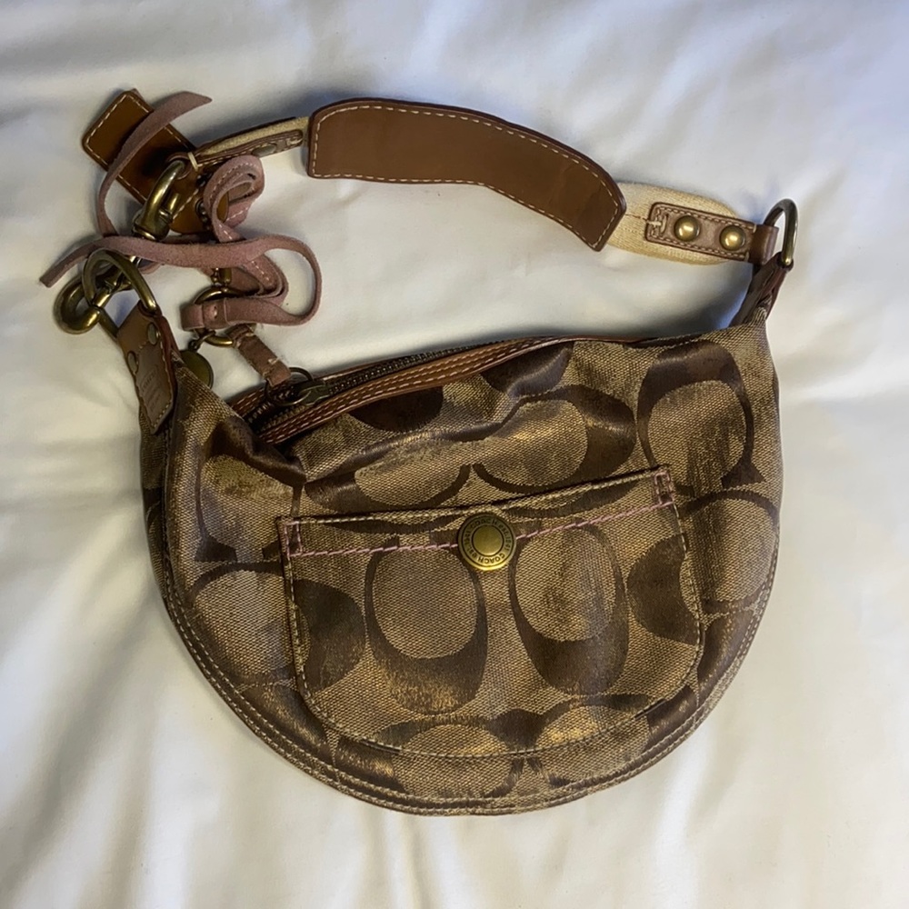 Coach metallic signature shoulder hobo